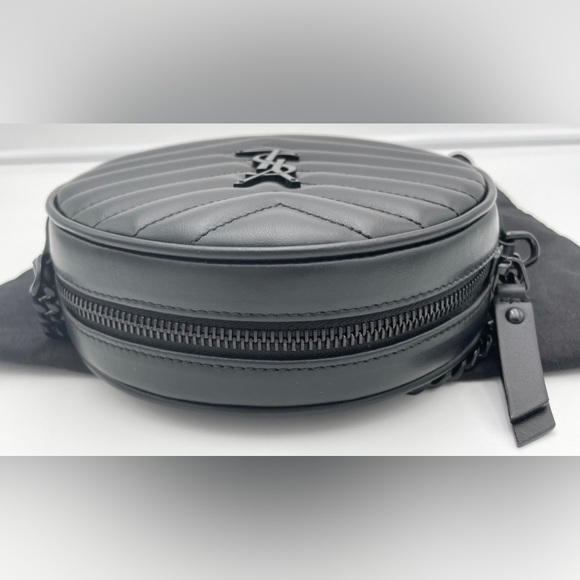 NEW SAINT LAURENT YSL BLACK QUILTED LEATHER CIRCLE ROUND MONOGRAM BAG PURSE - Picture 9 of 12